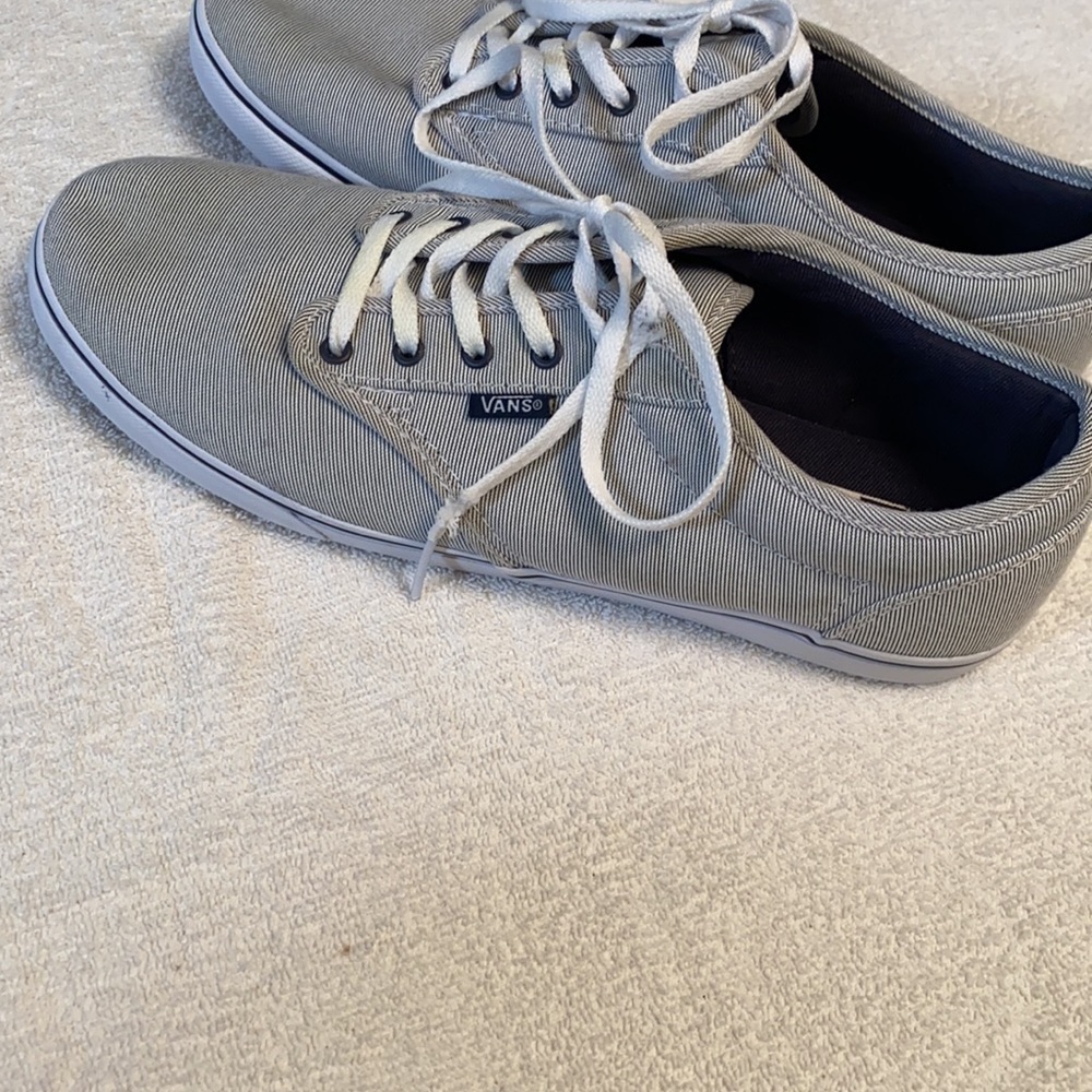 Vans Off The Wall fashion sneakers lace up blue/white stripes Size 10 - Picture 2 of 8
